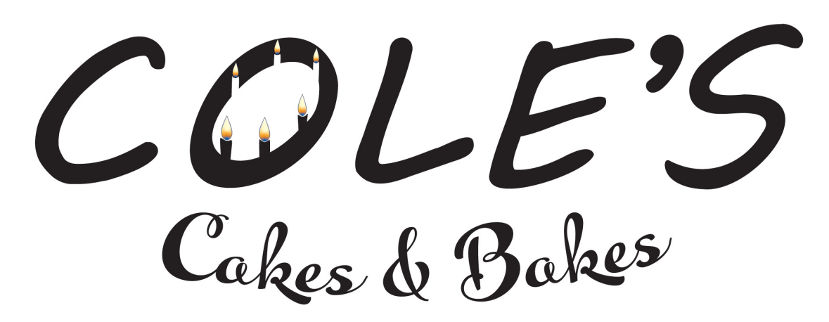 Coles Cakes & Bakes logo - with cute little candles in the O like a cake!